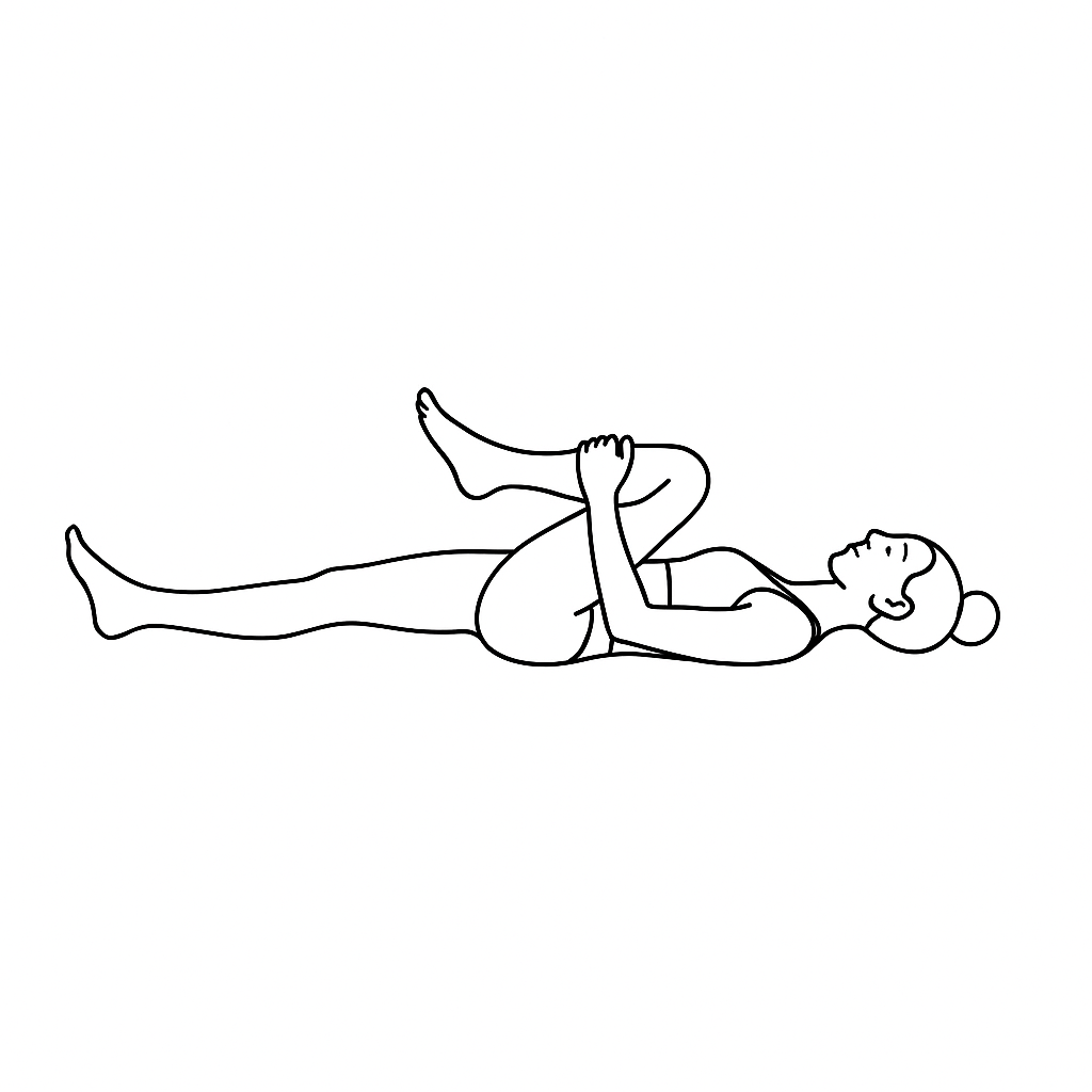 Generated image for the reclined-knee-chest yoga pose.