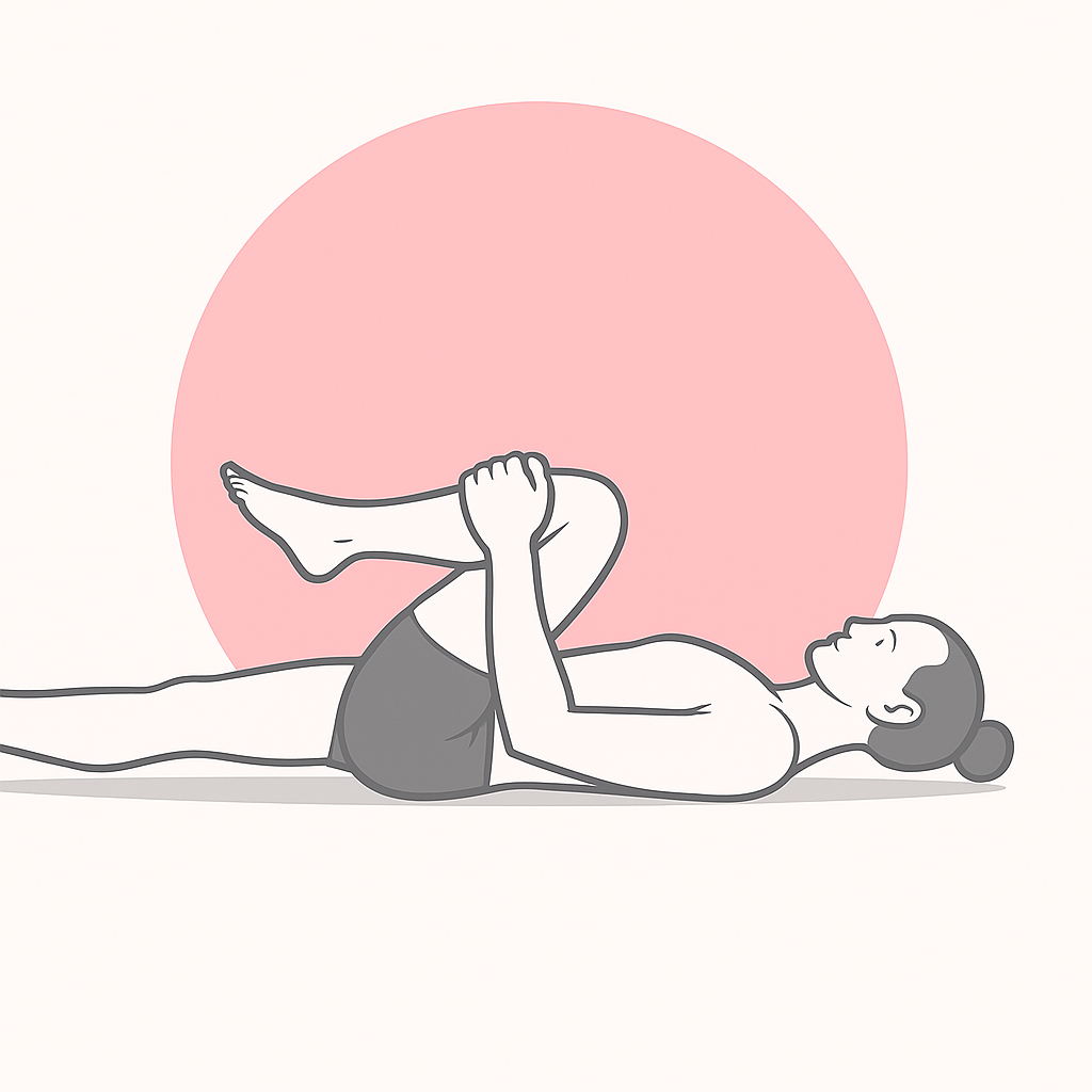 Generated image for the reclined-knee-chest yoga pose.